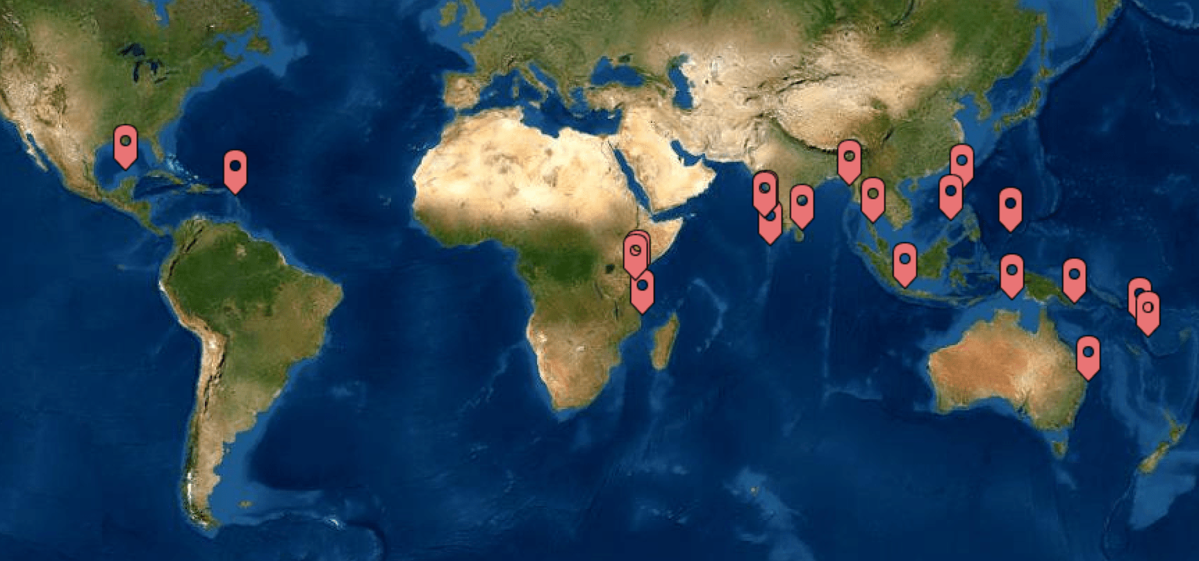 Map showing a few places where the Atlas is being used